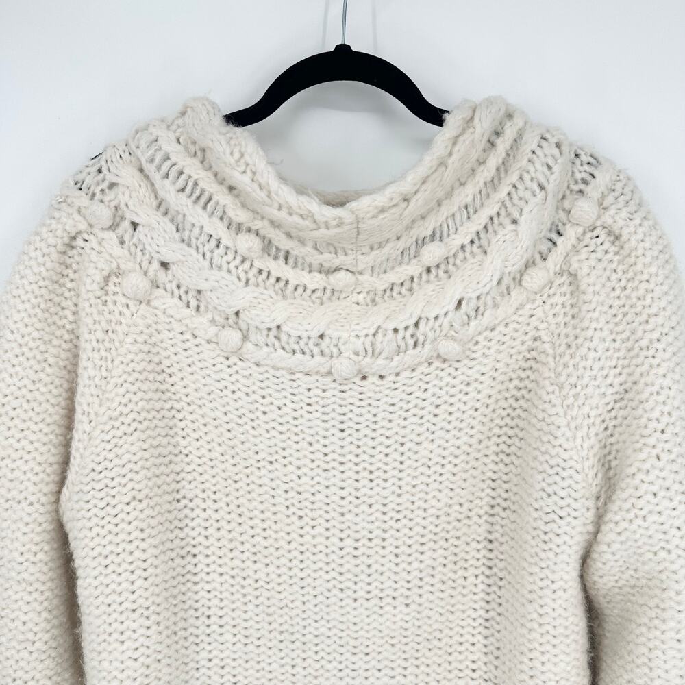 J. Crew Pointelle Pom Pom Sweater Alpaca Wool Blend Chunky Cable Knit Preppy - Picture 10 of 14